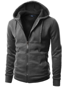 Doublju Mens Basic Hood Zip Up with Hood String